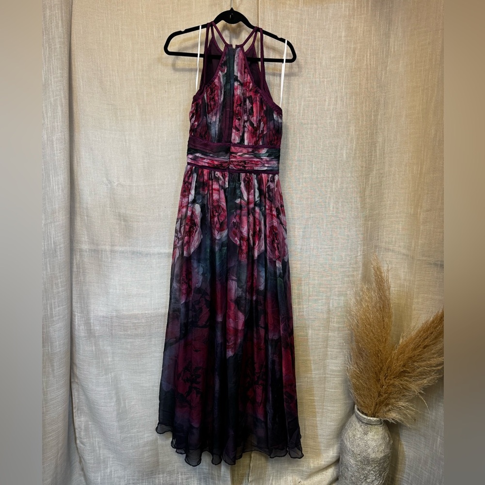 Marchesa Notte Plum Floral Print Chiffon Gown Maxi Dress in Size 10 - Picture 4 of 9